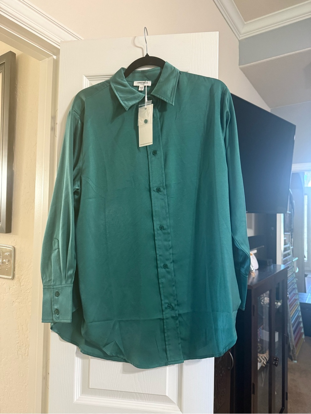 Women's Teal Long-Sleeve Button Front Blouse